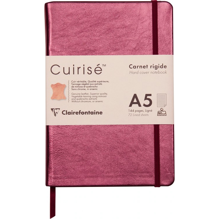 Notebook coperta piele tare A5, 144 pagini, Cuirise Clairefontaine, Metallic Cherry