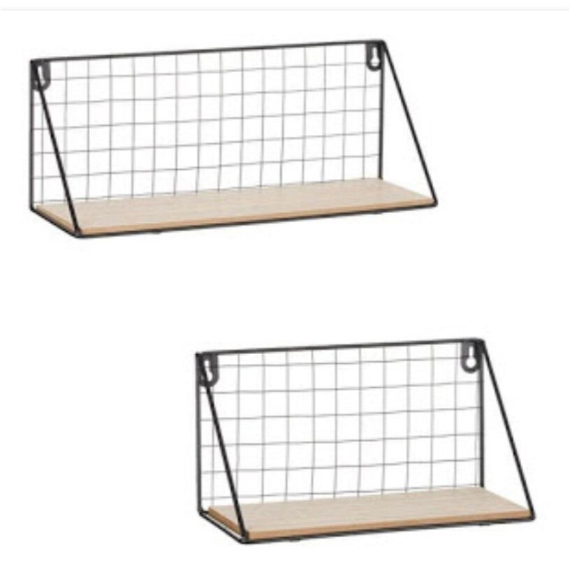 Set 2 rafturi decorative, prindere perete, metal si lemn 36x14x12 cm / 26x14x12 cm