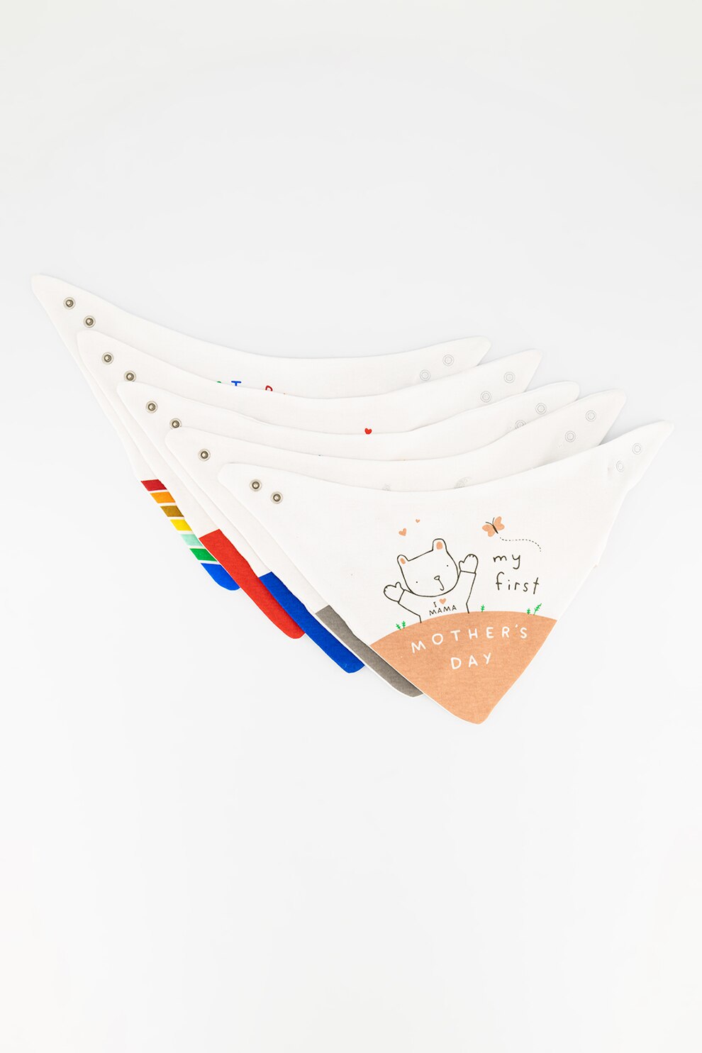 GAP, Set de bavetici din bumbac organic cu imprimeu cu ursuleti - 5 piese, Alb/Albastru/Oranj