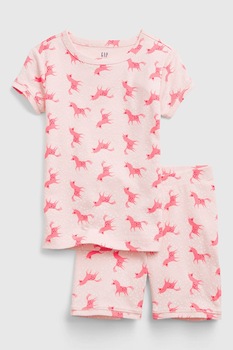 GAP, Pijama de bumbac organic cu imprimeu grafic, Roz pal GAP, Pijama de bumbac organic cu imprimeu grafic, Roz pal