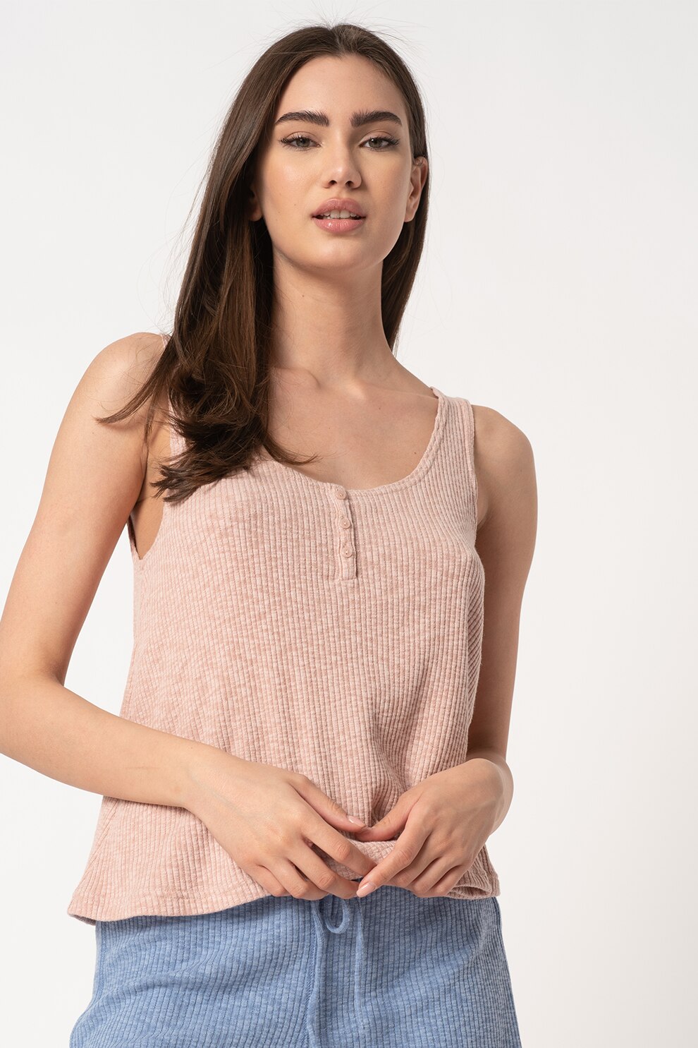 GAP, Top de pijama striat din jerseu, Roz prafuit