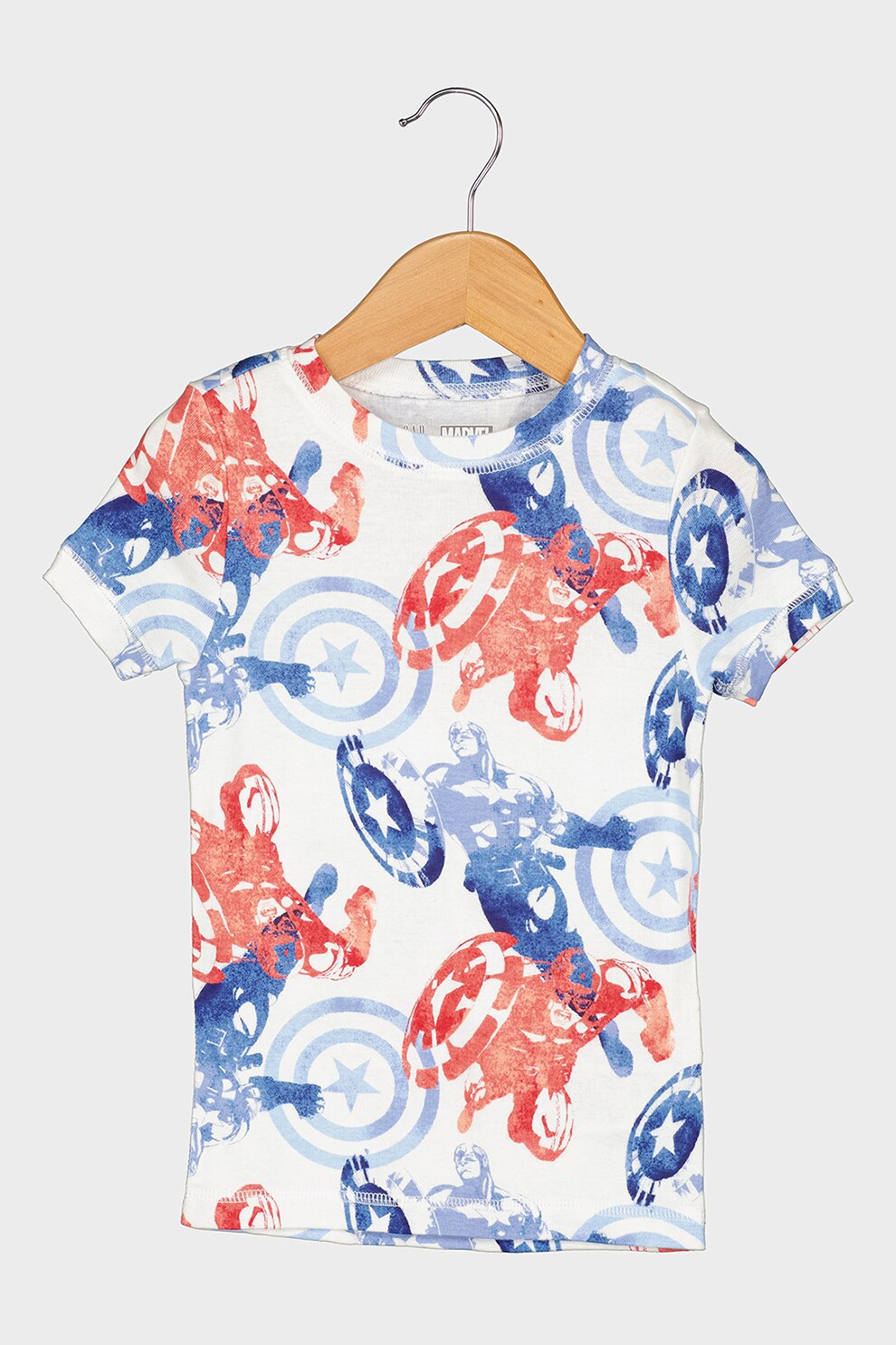 GAP, Pijama de bumbac organic cu pantaloni scurti, Alb/Albastru/Rosu