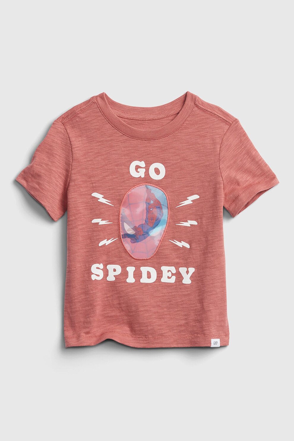 GAP, Tricou de bumbac cu imprimeu grafic si text, rosu caramiziu