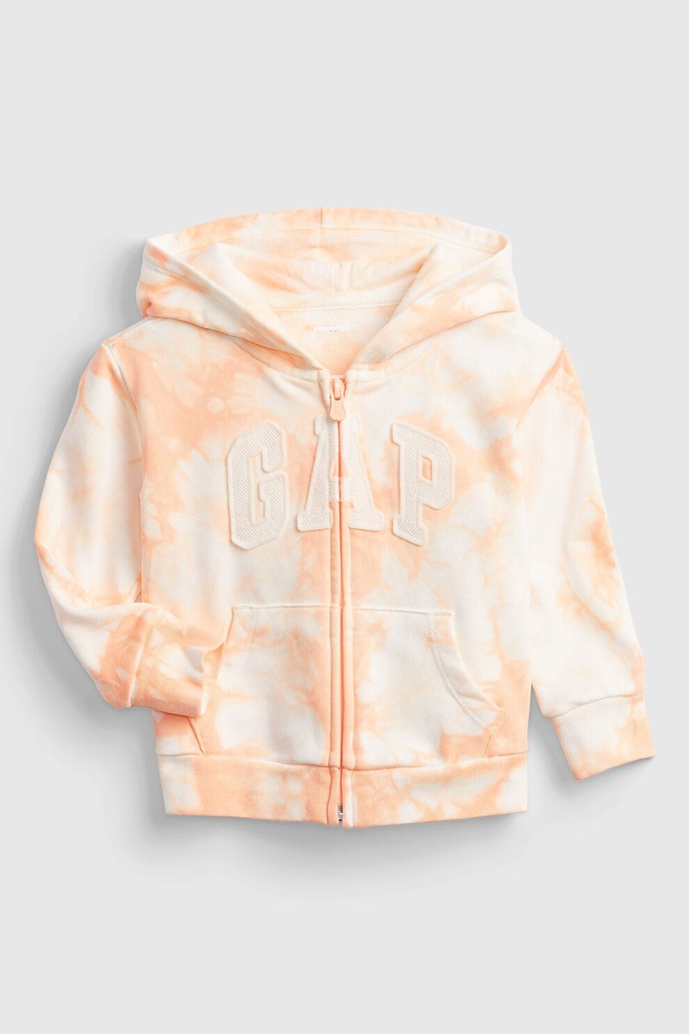 GAP, Hanorac cu fermoar si imprimeu Tie-Dye, Oranj/Alb