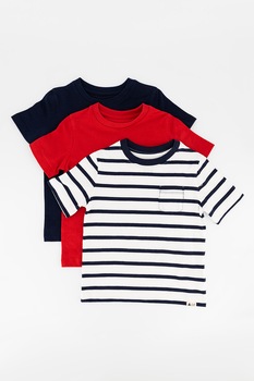 GAP, Set 3 tricouri cu buzunar pe piept, baieti, cu imprimeu si uni, Rosu/Oranj/Gri, Bleumarin/Alb/Rosu GAP, Set 3 tricouri cu buzunar pe piept, baieti, cu imprimeu si uni, Rosu/Oranj/Gri, Bleumarin/Alb/Rosu