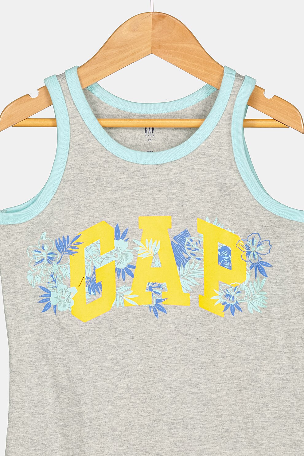 GAP, Top cu imprimeu logo, Gri melange/verde menta/oranj
