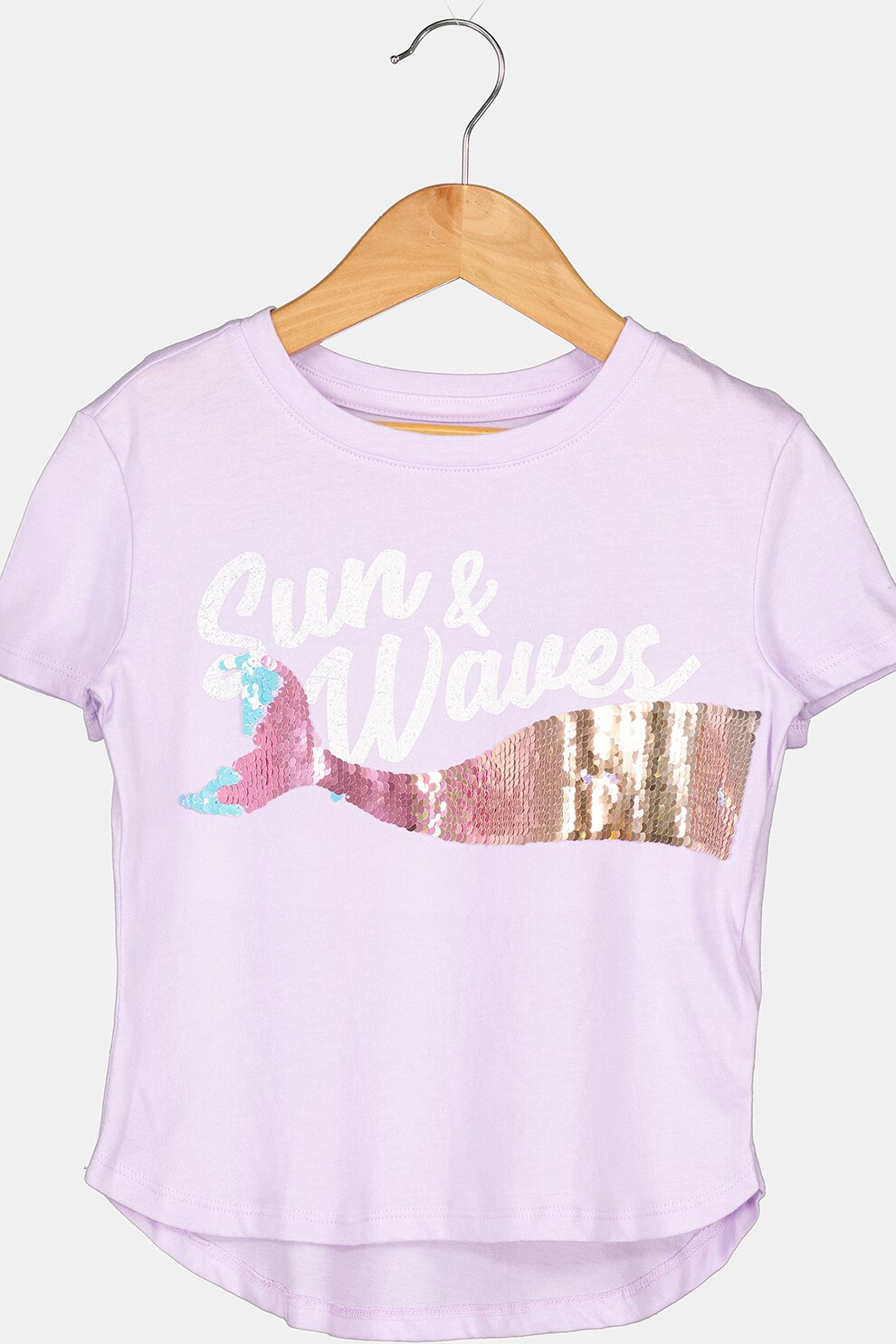 GAP, Tricou de jerseu cu aplicatie in forma de stea cu paiete, Lila/Argintiu