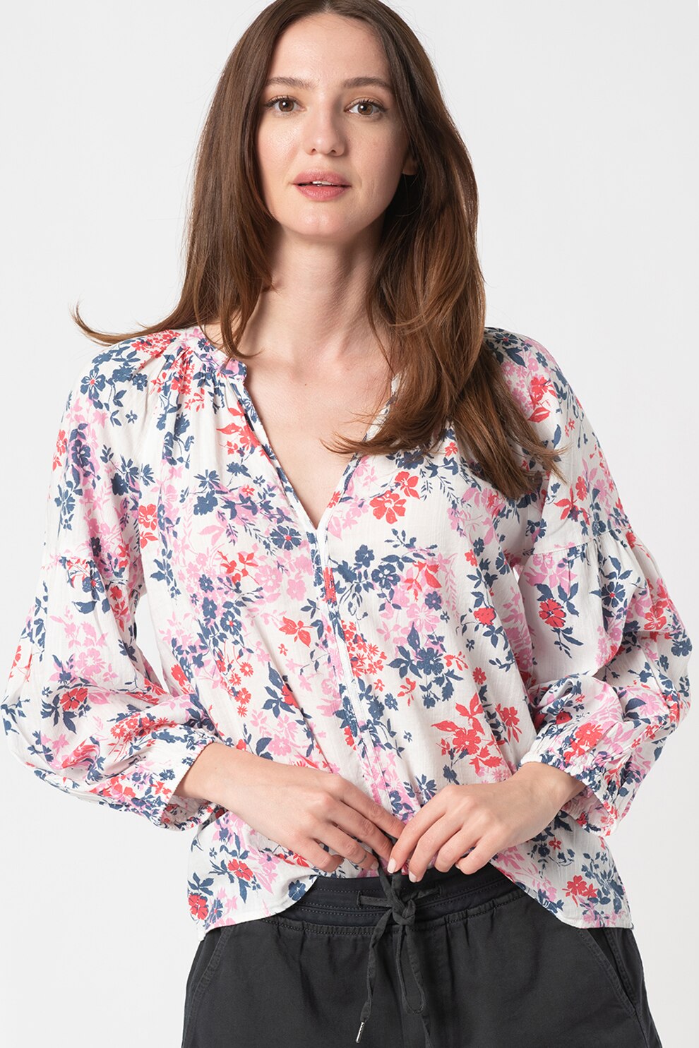 GAP, Bluza vaporoasa tip tunica, Alb/Roz/Bleumarin
