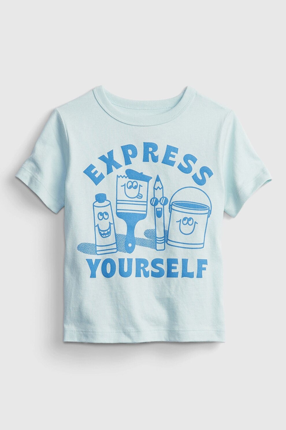 GAP, Tricou de bumbac organic cu decolteu la baza gatului, Albastru pastel