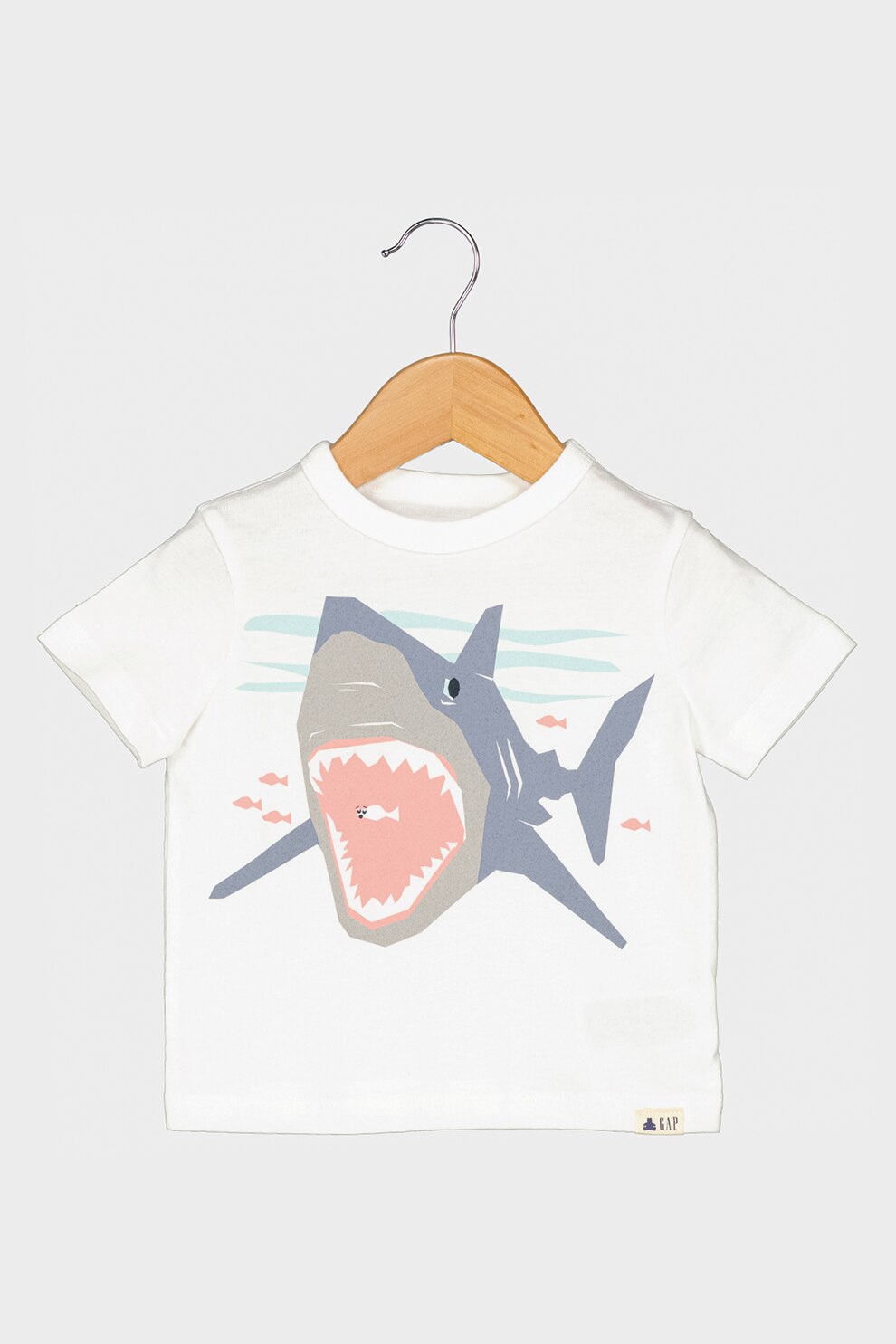 GAP, Tricou de bumbac organic cu decolteu la baza gatului, Alb prafuit