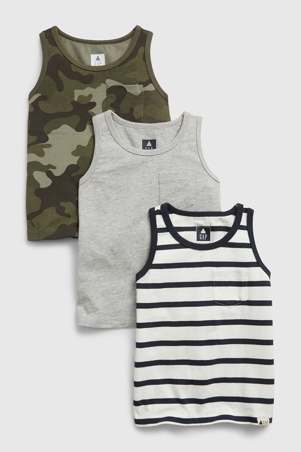 GAP, Set 3 piese de topuri de bumbac organic, Albastru deschis/oranj/alb, Gri/verde/alb