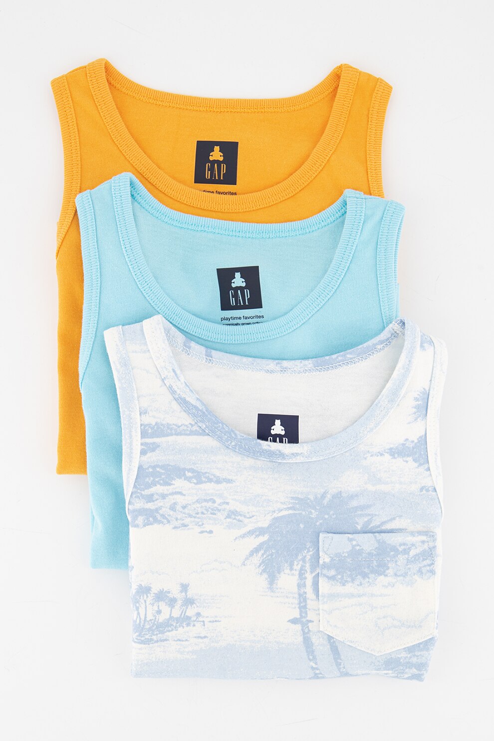 GAP, Set 3 piese de topuri de bumbac organic, Albastru deschis/oranj/alb, Albastru deschis/oranj/alb