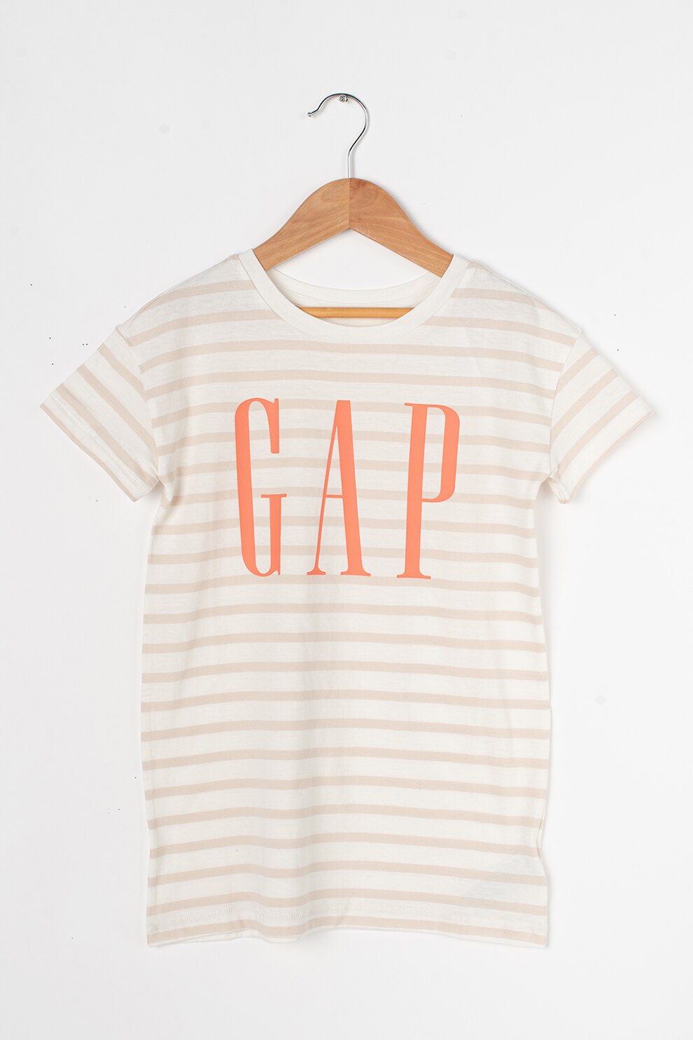 GAP, Rochie-tricou de jerseu cu imprimeu logo contrastant, Alb/maro nisip/roz