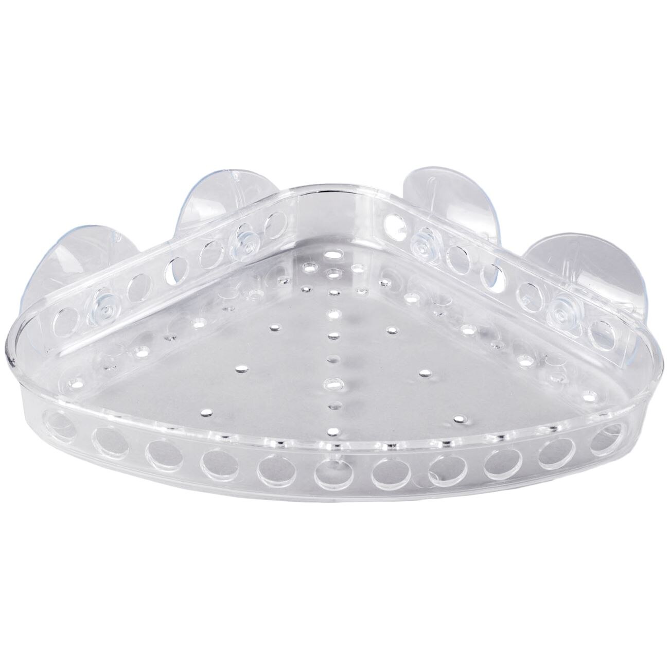 Suport Zola®, de colt, transparent de plastic cu ventuze, pentru baie, 15x4 cm