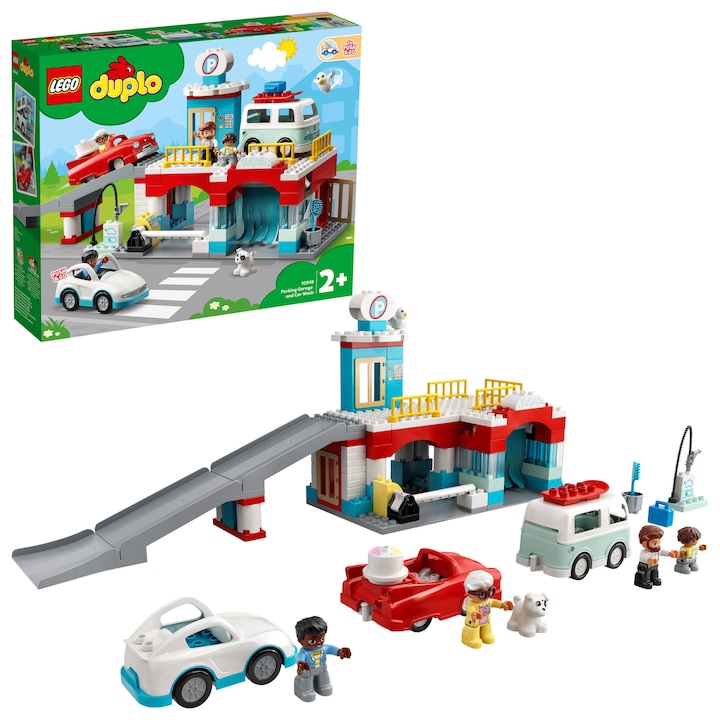 LEGO DUPLO Town 10948 Parkolóház és autómosó készlet játékautóval és parkolóházzal