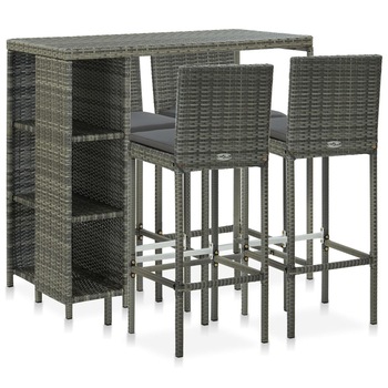Set mobilier de gradina/bar cu 5 piese cu perne incluse, vidaXL, Poliratan, 120 x 60 x 110 cm, Gri Set mobilier de gradina/bar cu 5 piese cu perne incluse, vidaXL, Poliratan, 120 x 60 x 110 cm, Gri