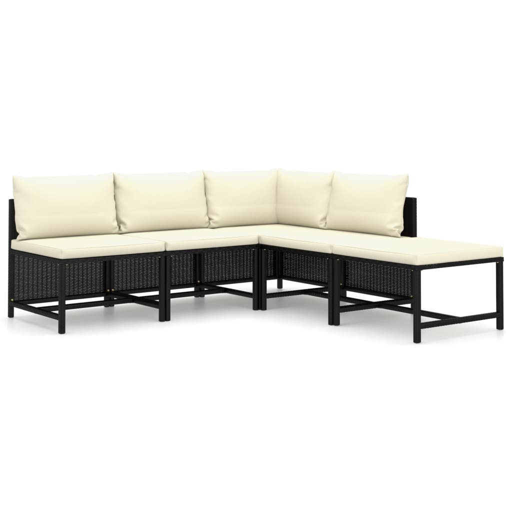 Set mobilier de gradina cu 15 piese cu perne crem incluse, vidaXL, Poliratan, 60 x 60 x 60 cm, Negru