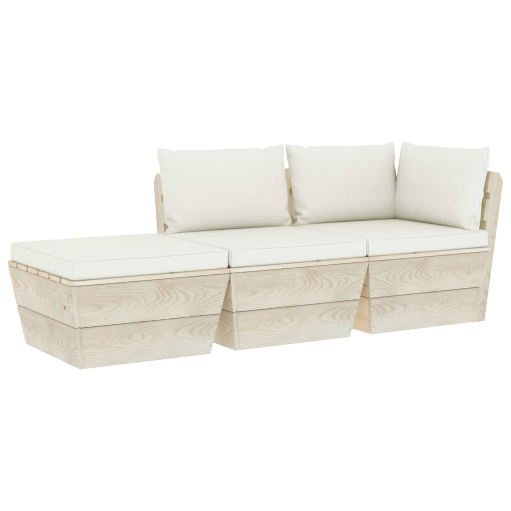 Set mobilier de gradina din paleti cu 3 piese cu perne colorate incluse, vidaXL, Lemn, 60 x 60 x 65 cm, Crem