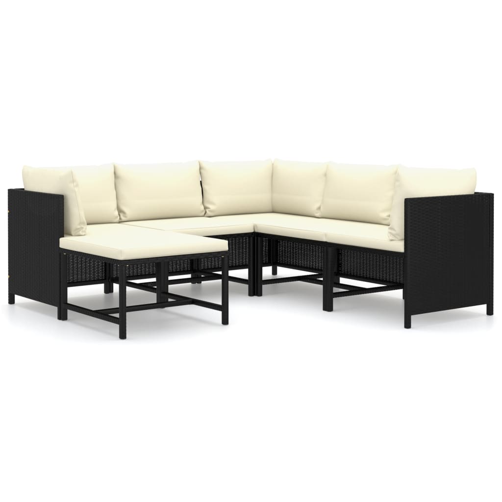 Set mobilier de gradina cu 20 de piese cu perne crem incluse, vidaXL, Poliratan, 60 x 60 x 60 cm, Negru