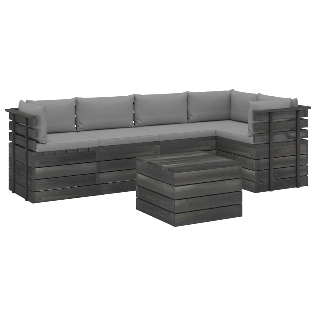 Set mobilier de gradina cu 6 piese cu perne colorate incluse, vidaXL, Lemn, 60 x 65 x 71.5 cm, Gri