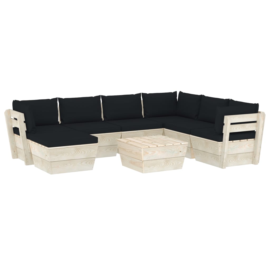 Set mobilier de gradina din paleti cu 8 piese cu perne colorate incluse, vidaXL, Lemn, 60 x 60 x 65 cm, Negru
