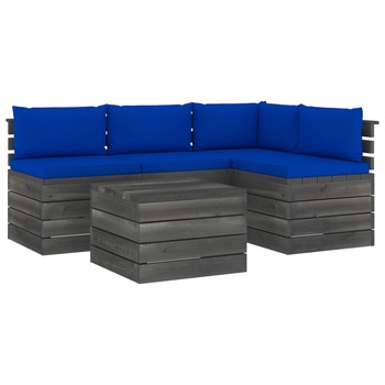 Set mobilier de gradina din 5 piese cu 9 perne colorate incluse, vidaXL, Lemn, 60 x 65 x 71.5 cm, Albastru