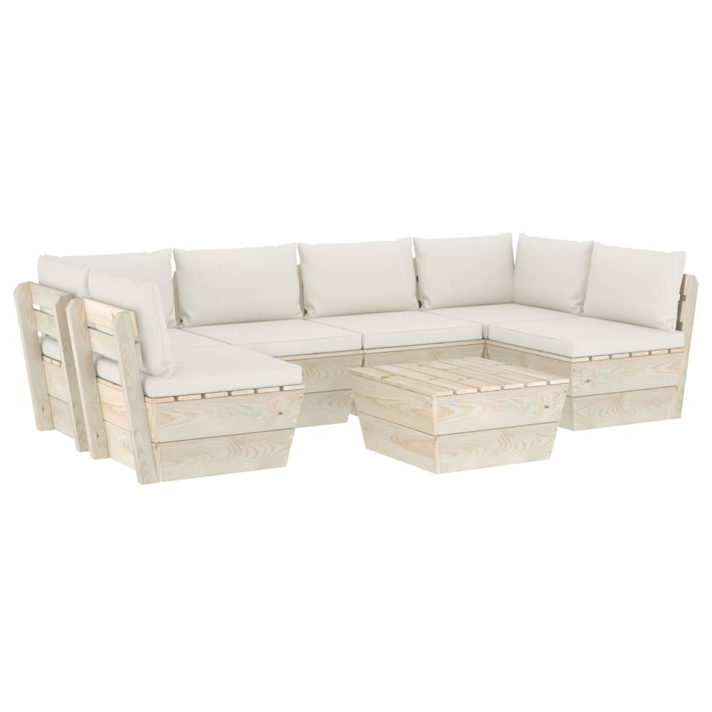 Set mobilier de gradina din paleti cu 5 piese cu perne colorate incluse, vidaXL, Lemn, 60 x 60 x 65 cm, Crem