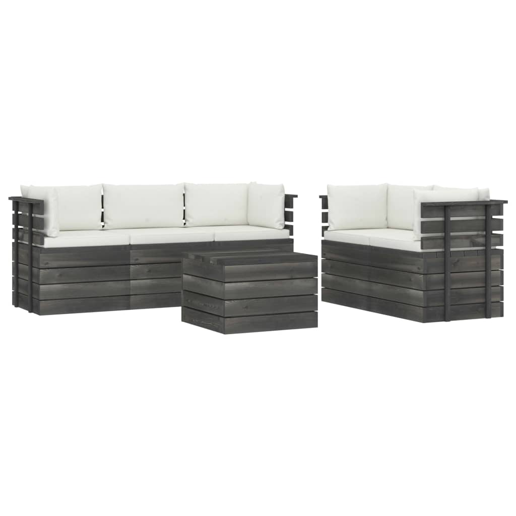 Set mobilier de gradina din 6 piese cu 14 perne colorate incluse, vidaXL, Lemn, 60 x 65 x 71.5 cm, Crem