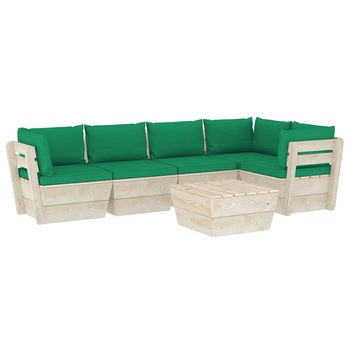 Set mobilier de gradina din paleti cu 6 piese cu perne colorate incluse, vidaXL, Lemn, 60 x 60 x 65 cm, Verde
