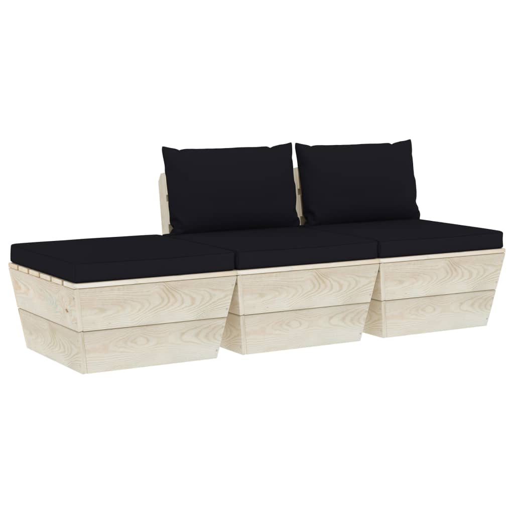 Set mobilier de gradina din paleti cu 3 piese cu 5 perne colorate incluse, vidaXL, Lemn, 60 x 60 x 65 cm, Negru