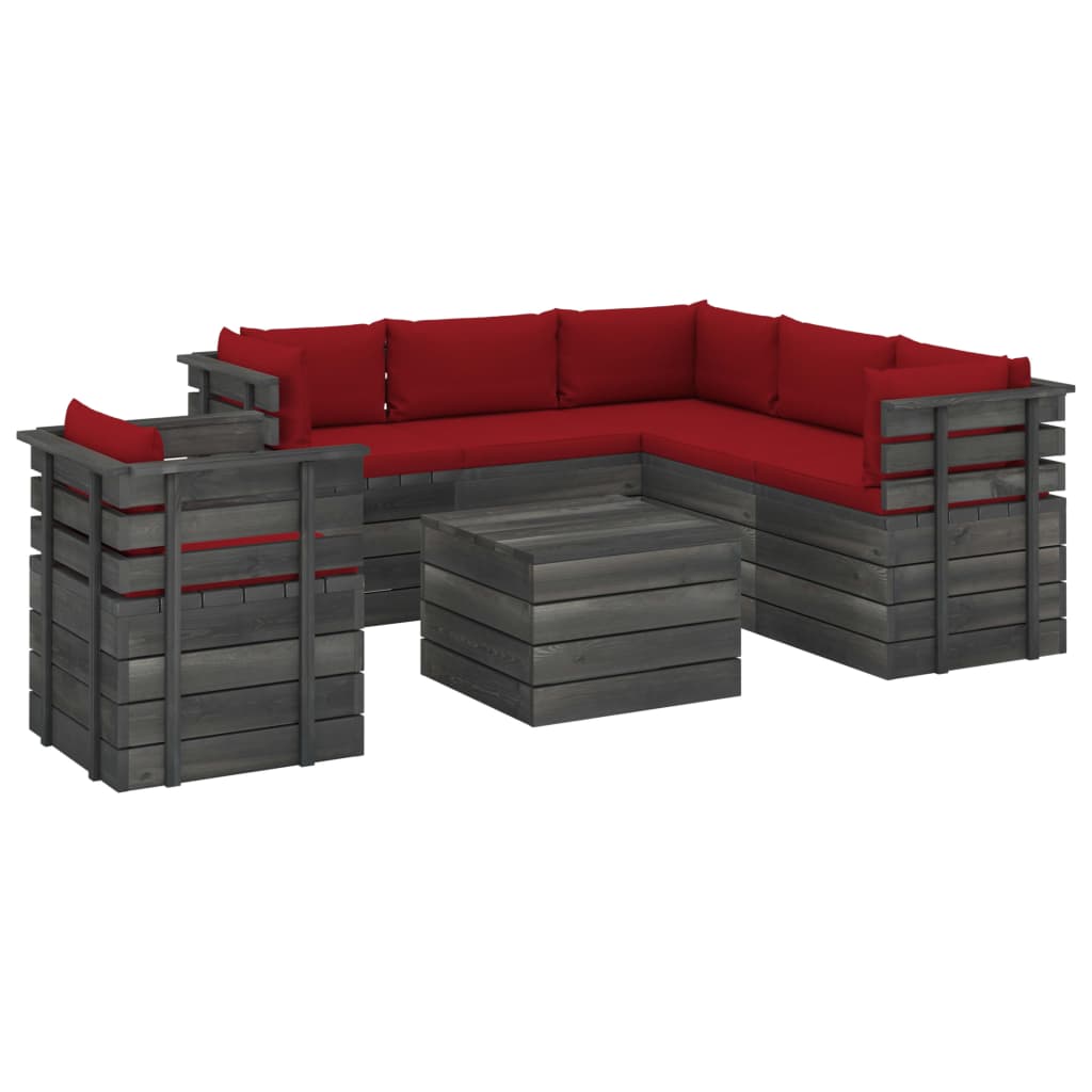 Set mobilier de gradina din 6 piese cu fotoliu cu perne colorate incluse, vidaXL, Lemn, 60 x 65 x 71.5 cm, Rosu vin
