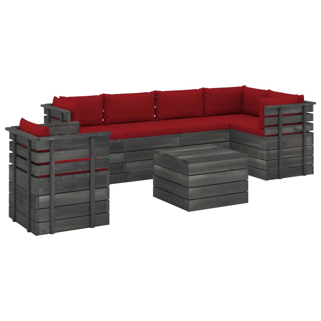 Set mobilier de gradina cu 6 piese cu fotoliu si perne colorate incluse, vidaXL, Lemn, 60 x 65 x 71.5 cm, Rosu