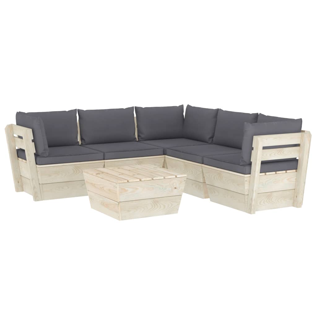 Set mobilier de gradina din paleti cu spatar din 6 piese cu perne colorate incluse, vidaXL, Lemn, 60 x 60 x 65 cm, Gri antracit