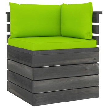 Canapea de colt din paleti cu spatar cu perne colorate, vidaXL, Lemn, 65 x 65 x 71.5 cm, Verde deschis