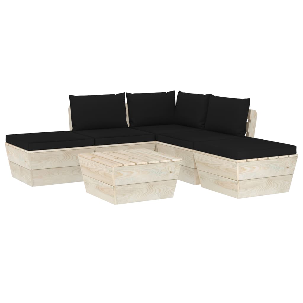 Set mobilier de gradina din paleti cu 6 piese cu 9 perne colorate incluse, vidaXL, Lemn, 60 x 60 x 65 cm, Negru