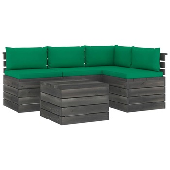 Set mobilier de gradina din 5 piese cu 9 perne colorate incluse, vidaXL, Lemn, 60 x 65 x 71.5 cm, Verde