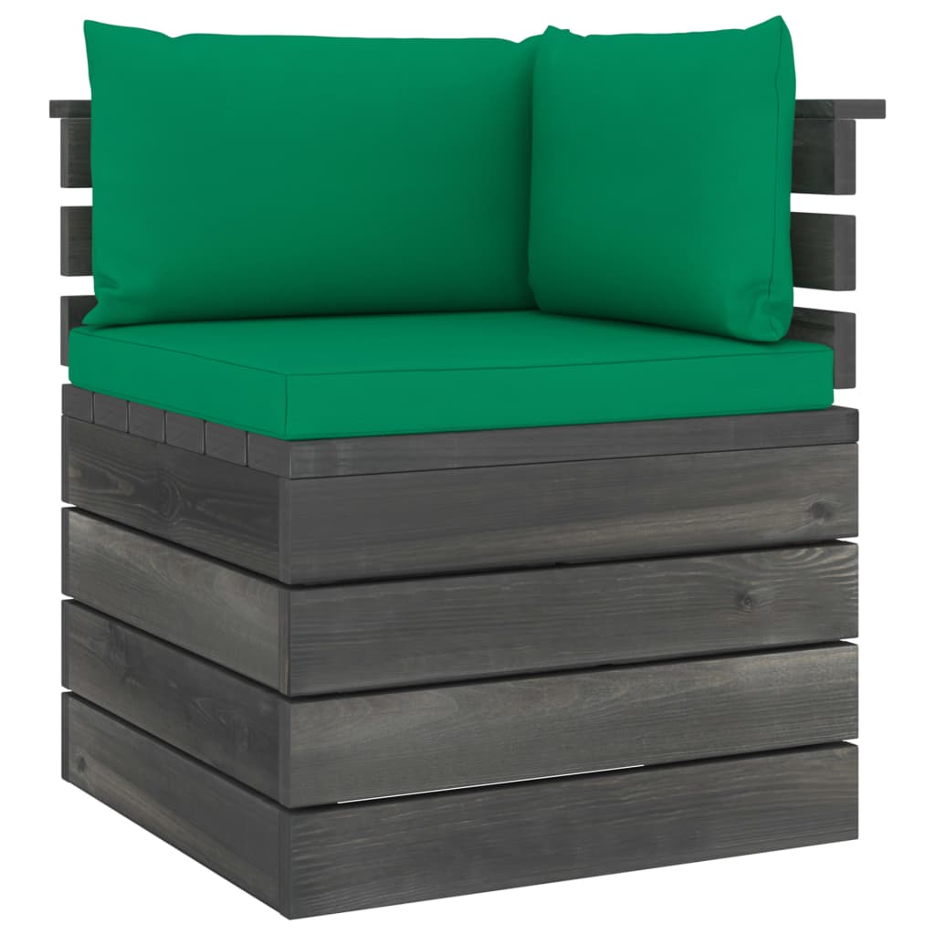 Canapea de colt din paleti cu spatar cu perne colorate, vidaXL, Lemn, 65 x 65 x 71.5 cm, Verde