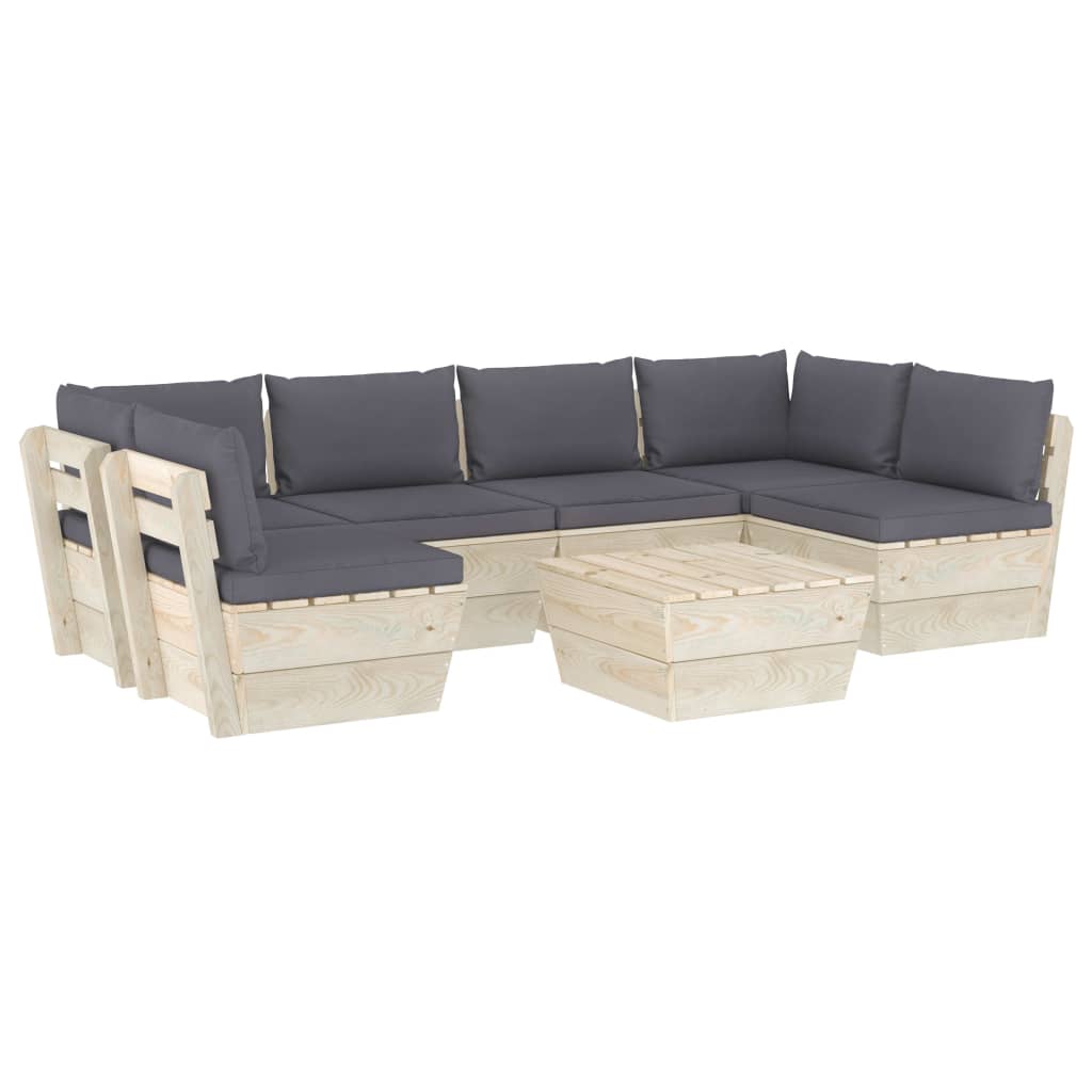 Set mobilier de gradina din paleti cu 5 piese cu perne colorate incluse, vidaXL, Lemn, 60 x 60 x 65 cm, Gri antracit