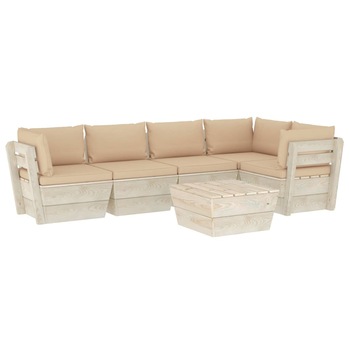 Set mobilier de gradina din paleti cu 6 piese cu perne colorate incluse, vidaXL, Lemn, 60 x 60 x 65 cm, Bej Set mobilier de gradina din paleti cu 6 piese cu perne colorate incluse, vidaXL, Lemn, 60 x 60 x 65 cm, Bej