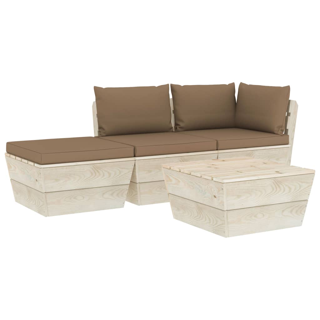 Set mobilier de gradina din paleti cu 5 piese cu 6 perne colorate incluse, vidaXL, Lemn, 60 x 60 x 65 cm, Maro taupe