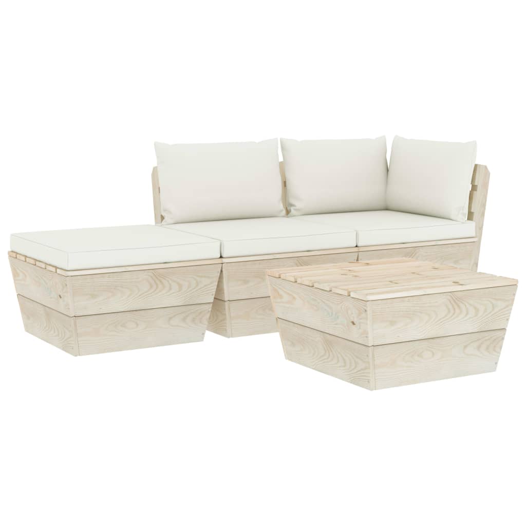 Set mobilier de gradina din paleti cu 5 piese cu 6 perne colorate incluse, vidaXL, Lemn, 60 x 60 x 65 cm, Crem