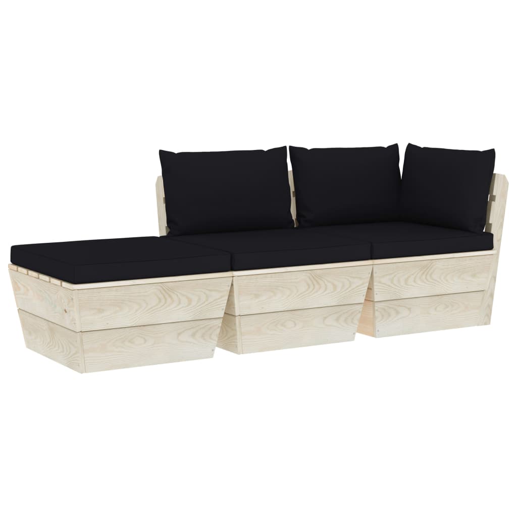 Set mobilier de gradina din paleti cu 3 piese cu perne colorate incluse, vidaXL, Lemn, 60 x 60 x 65 cm, Negru