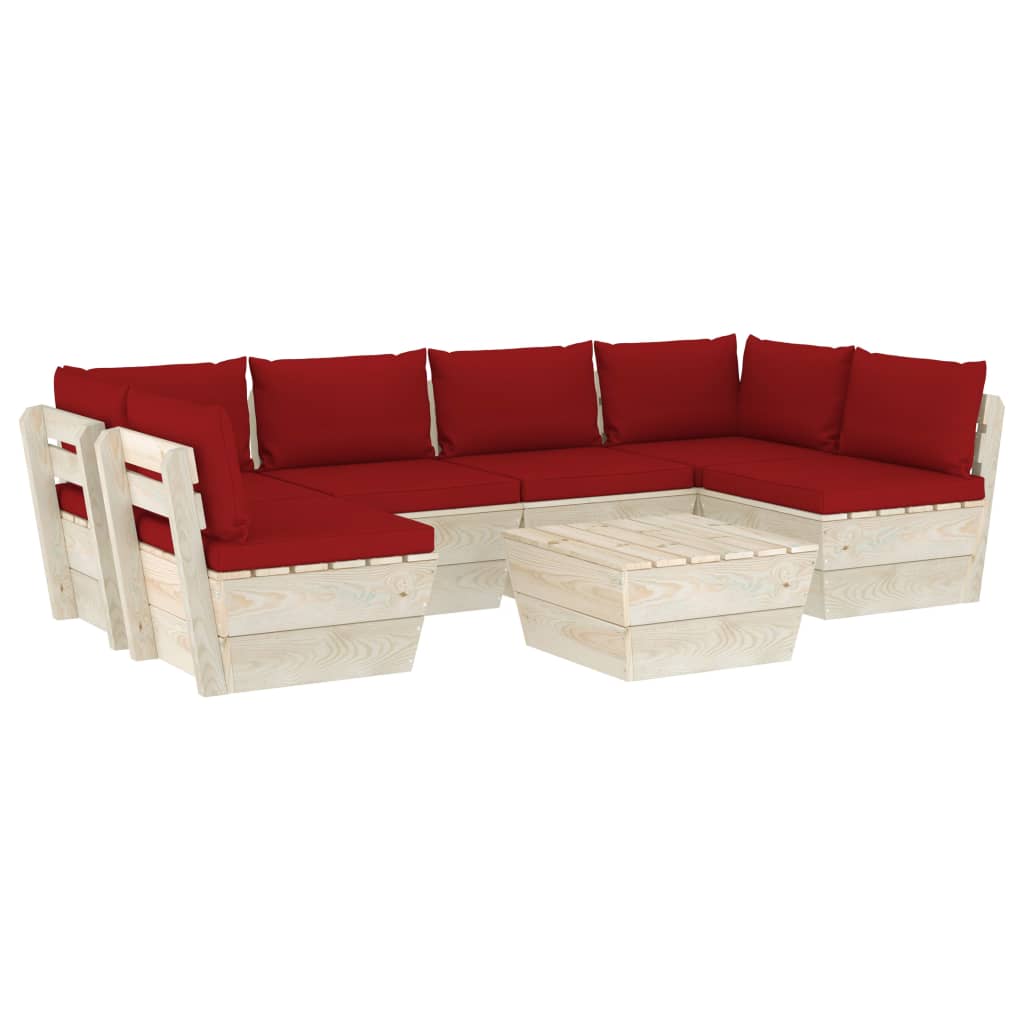 Set mobilier de gradina din paleti cu 5 piese cu perne colorate incluse, vidaXL, Lemn, 60 x 60 x 65 cm, Rosu inchis