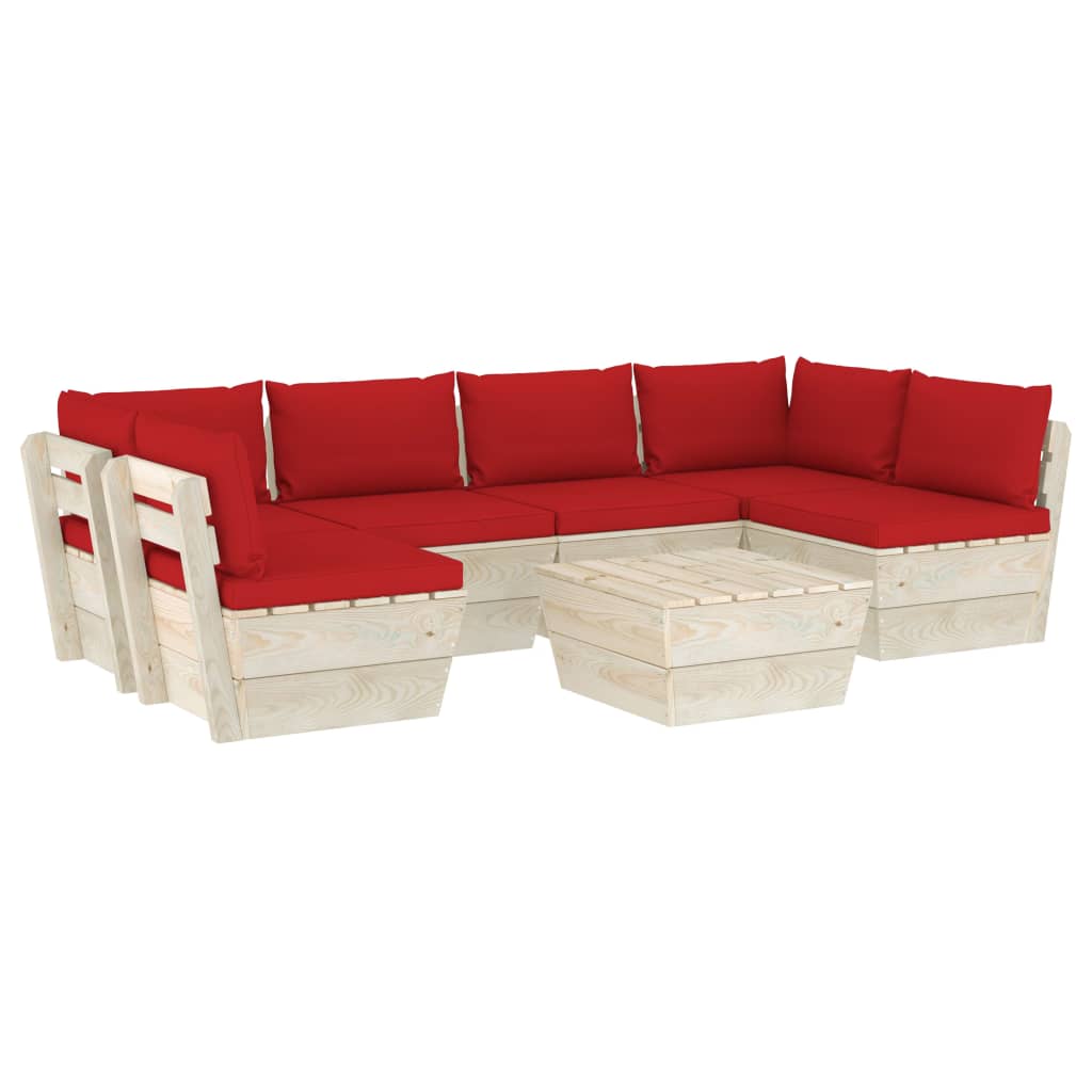 Set mobilier de gradina din paleti cu 5 piese cu perne colorate incluse, vidaXL, Lemn, 60 x 60 x 65 cm, Rosu