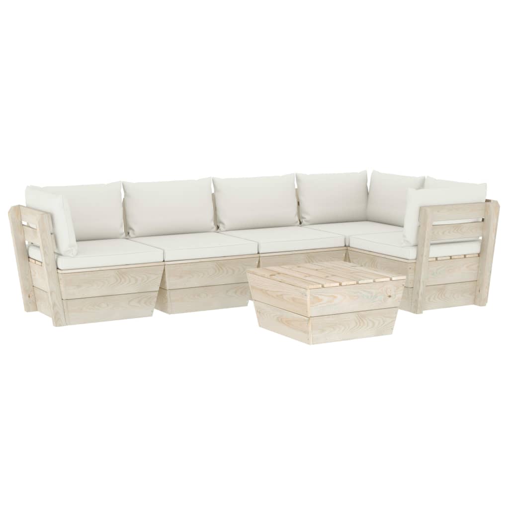 Set mobilier de gradina din paleti cu 6 piese cu perne colorate incluse, vidaXL, Lemn, 60 x 60 x 65 cm, Crem