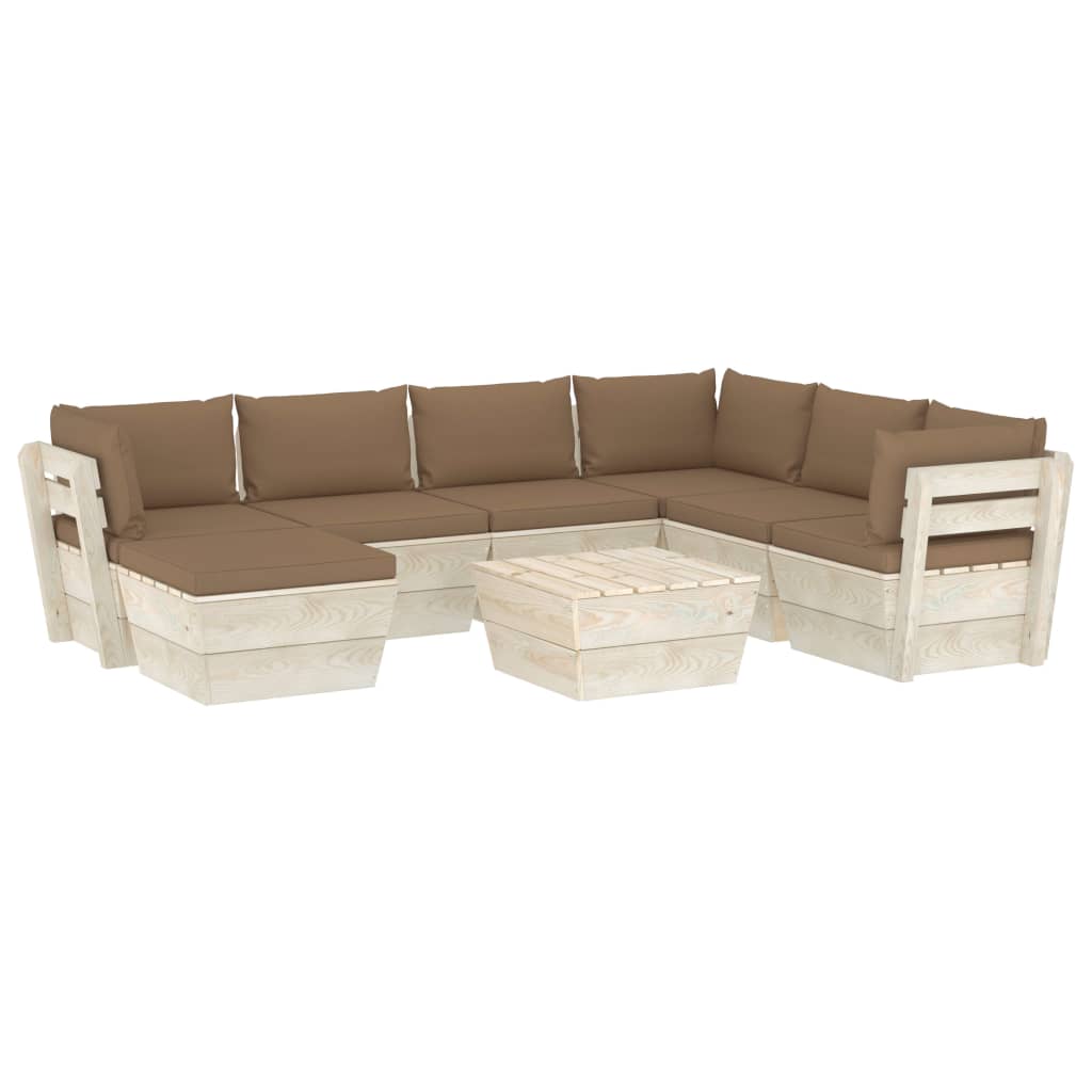 Set mobilier de gradina din paleti cu 8 piese cu perne colorate incluse, vidaXL, Lemn, 60 x 60 x 65 cm, Maro taupe