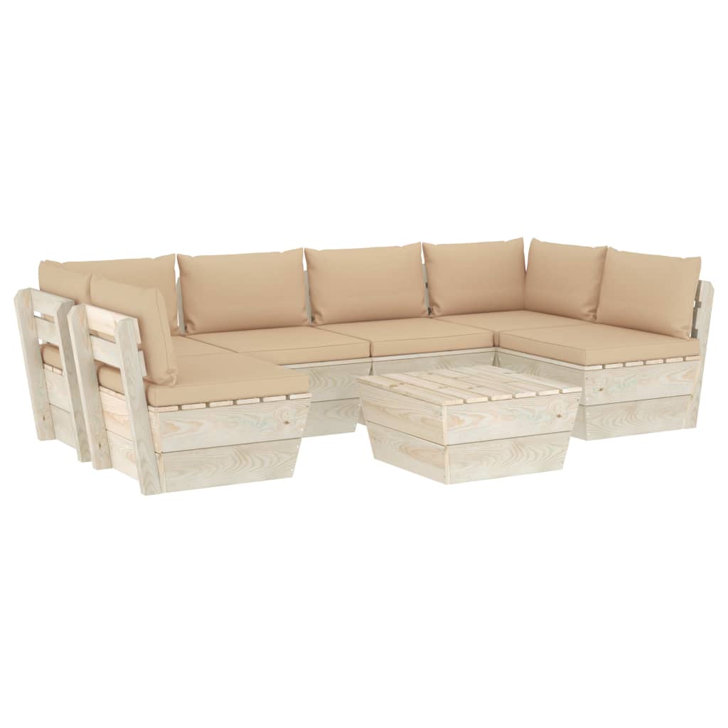 Set mobilier de gradina din paleti cu 5 piese cu perne colorate incluse, vidaXL, Lemn, 60 x 60 x 65 cm, Bej