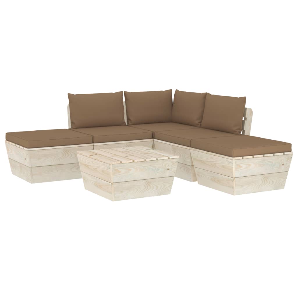Set mobilier de gradina din paleti cu 6 piese cu 9 perne colorate incluse, vidaXL, Lemn, 60 x 60 x 65 cm, Maro taupe