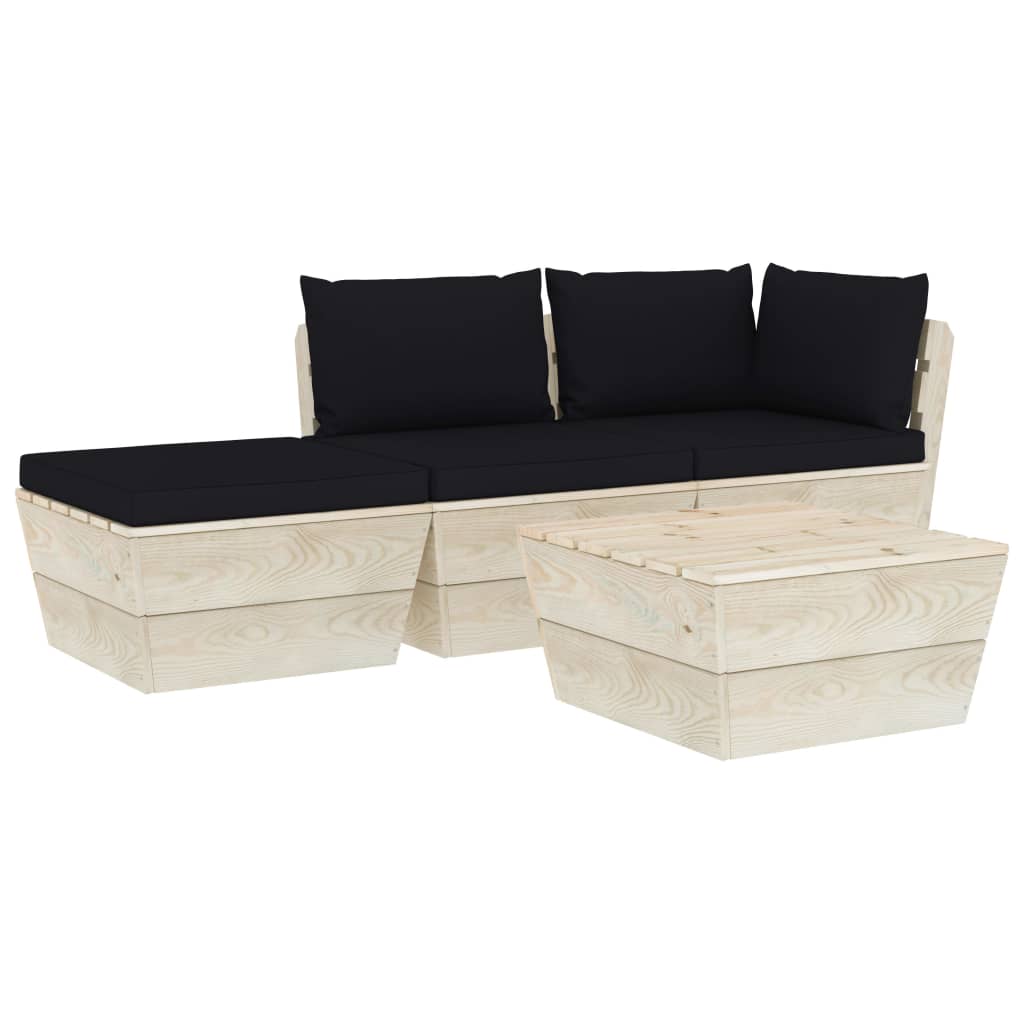 Set mobilier de gradina din paleti cu 5 piese cu 6 perne colorate incluse, vidaXL, Lemn, 60 x 60 x 65 cm, Negru
