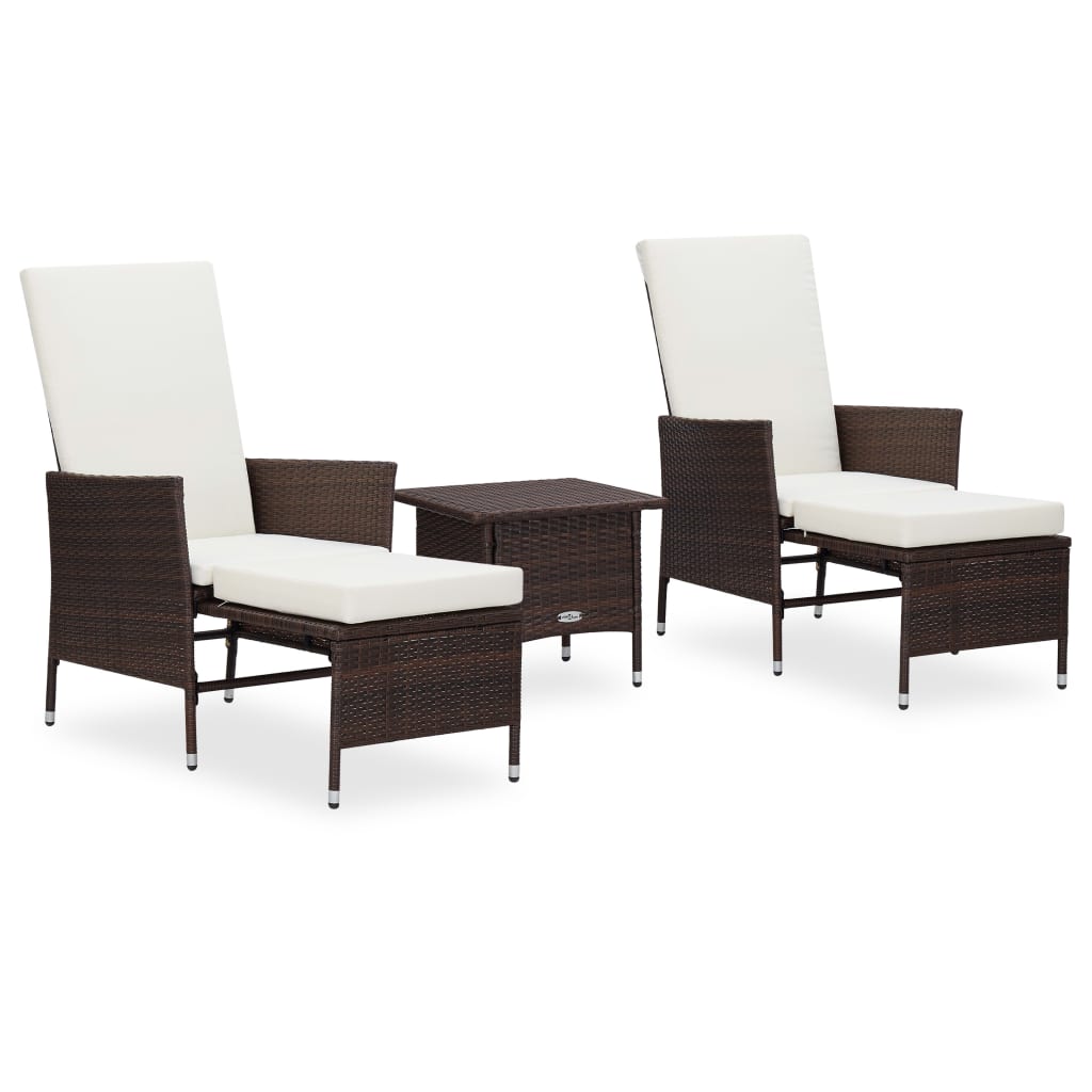 Set mobilier de gradina cu 3 piese cu perne incluse, vidaXL, Poliratan, 63 x 130 x 102 cm, Maro